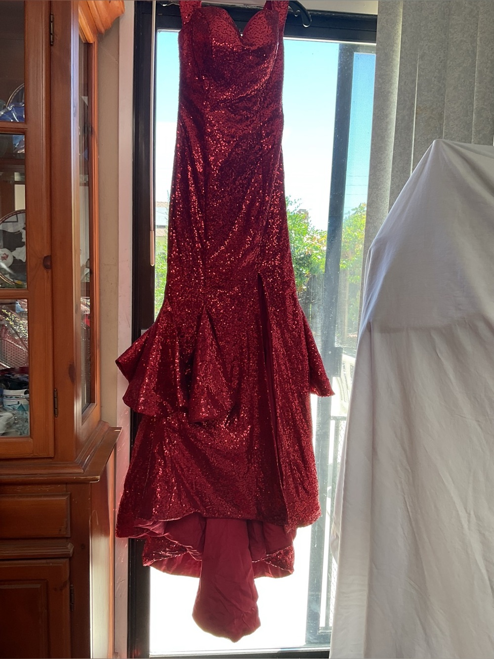 Custom Red Sequin Strapless Mermaid Gown
